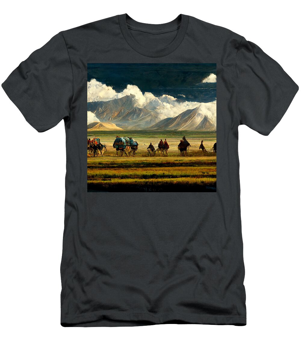 1 a Merchant Caravan with Bactrian Camels and Mongol Ri A80a96ef Ad93 88cf 99d5 639f3ee5e Celestial Images T-Shirt