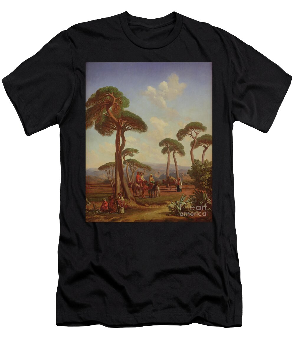 Arabs and Camels in Wooded Landscape Prosper Georges Antoine Marilhat T-Shirt