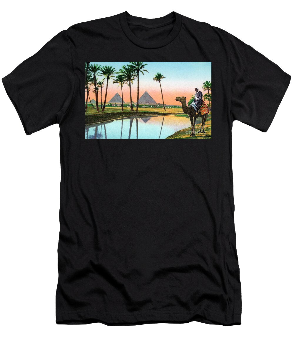 Man on a Camel Viewing the Pyramids of Gizeh 1900 Unknown Artist T-Shirt