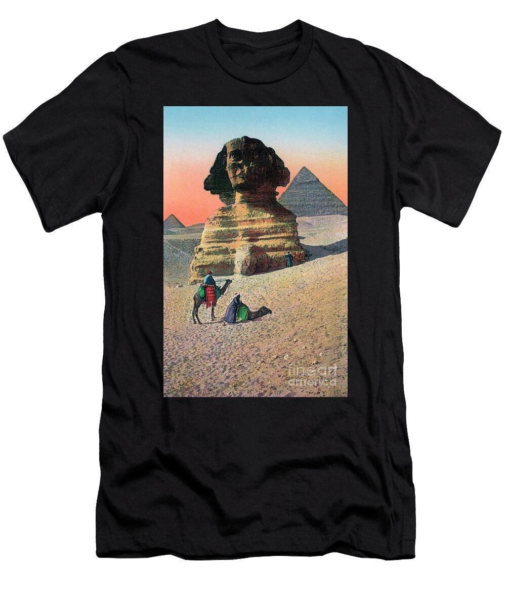 Men on Camels in Front of the Sphinx and Pyramids 1900 Unknown Artist T-Shirt