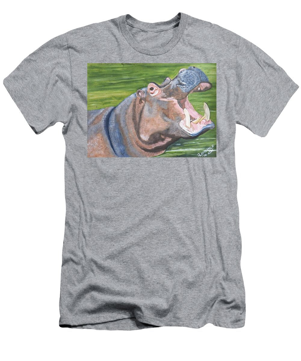 Open Mouthed Hippo on Wood Debbie Lafrance T-Shirt
