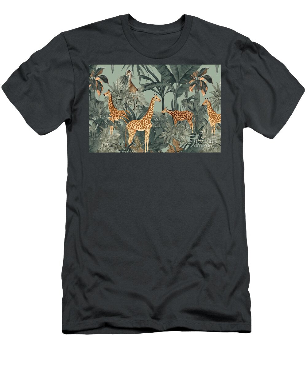 Tropical Seamless Pattern with Palm Trees Giraffes and Leopards N Akkash T-Shirt